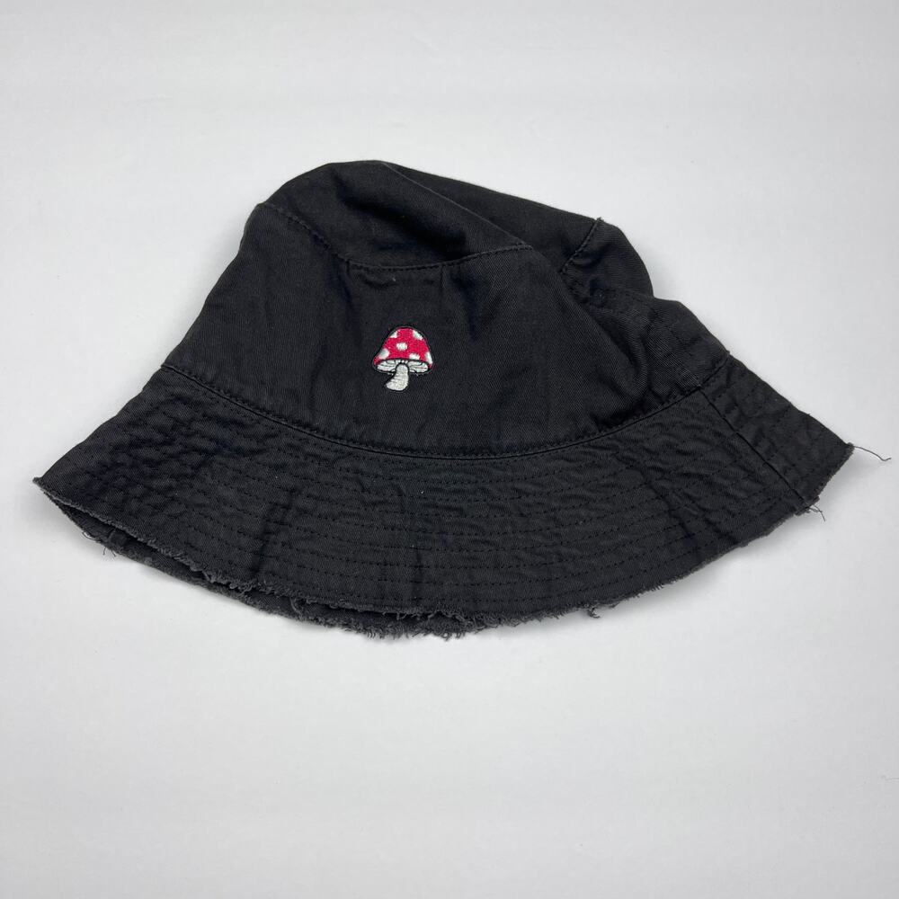 Mushroom Bucket Hat Black Y2K Nature Whimsigoth Goblincore Cottage Fairy